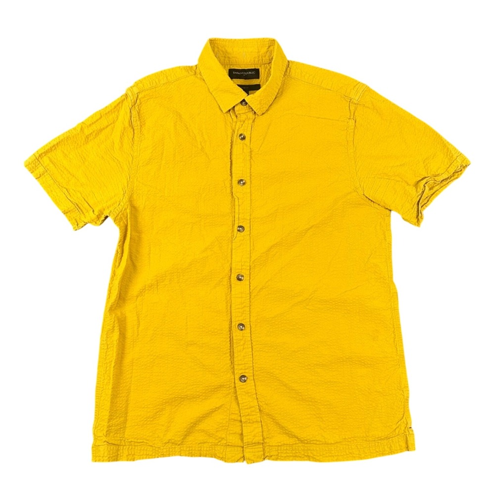 Banana Republic Button Down Shirt Mens Medium Slim Fit Seersucker Mustard Yellow